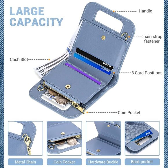 Wallet for Women, Small Bifold Wallet, PU leather with Denim Texture with Zipper - Picture 2 of 6